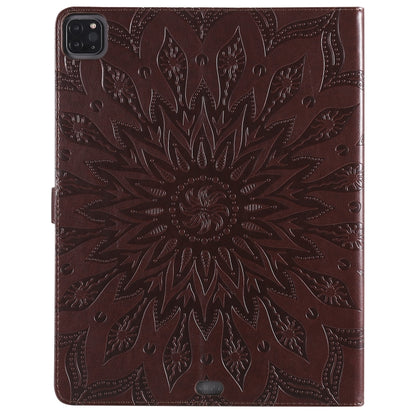 For iPad Pro 12.9 (2020)  & Pro 12.9 (2018) Pressed Printing Sunflower Pattern Horizontal Flip PU Leather Tablet Case with Holder & Card Slots & Wallet(Brown) - iPad Pro 12.9 (2020) Cases by buy2fix | Online Shopping UK | buy2fix