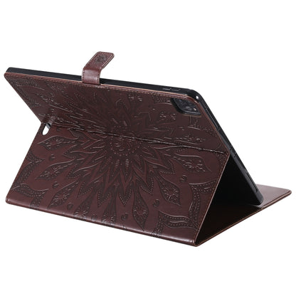 For iPad Pro 12.9 (2020)  & Pro 12.9 (2018) Pressed Printing Sunflower Pattern Horizontal Flip PU Leather Tablet Case with Holder & Card Slots & Wallet(Brown) - iPad Pro 12.9 (2020) Cases by buy2fix | Online Shopping UK | buy2fix