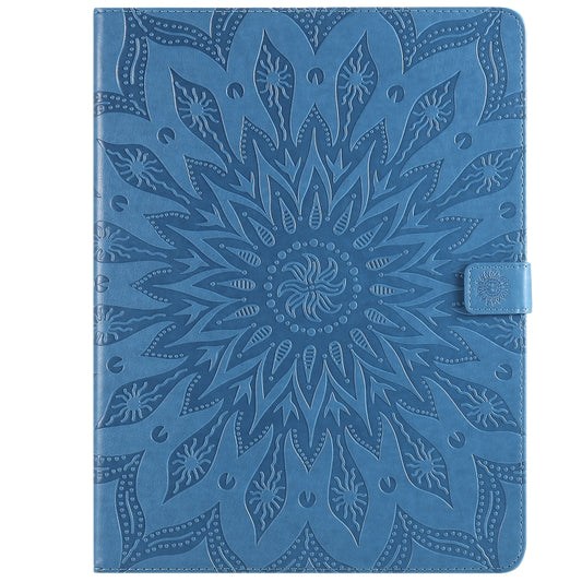 For iPad Pro 12.9 (2020) & Pro 12.9 (2018) Pressed Printing Sunflower Pattern Horizontal Flip PU Leather Tablet Case with Holder & Card Slots & Wallet(Blue) - iPad Pro 12.9 (2020) Cases by buy2fix | Online Shopping UK | buy2fix