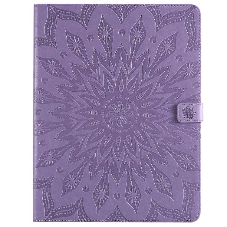 For iPad Pro 12.9 (2020) & Pro 12.9 (2018) Pressed Printing Sunflower Pattern Horizontal Flip PU Leather Tablet Case with Holder & Card Slots & Wallet(Purple) - iPad Pro 12.9 (2020) Cases by buy2fix | Online Shopping UK | buy2fix