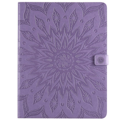 For iPad Pro 12.9 (2020) & Pro 12.9 (2018) Pressed Printing Sunflower Pattern Horizontal Flip PU Leather Tablet Case with Holder & Card Slots & Wallet(Purple) - iPad Pro 12.9 (2020) Cases by buy2fix | Online Shopping UK | buy2fix