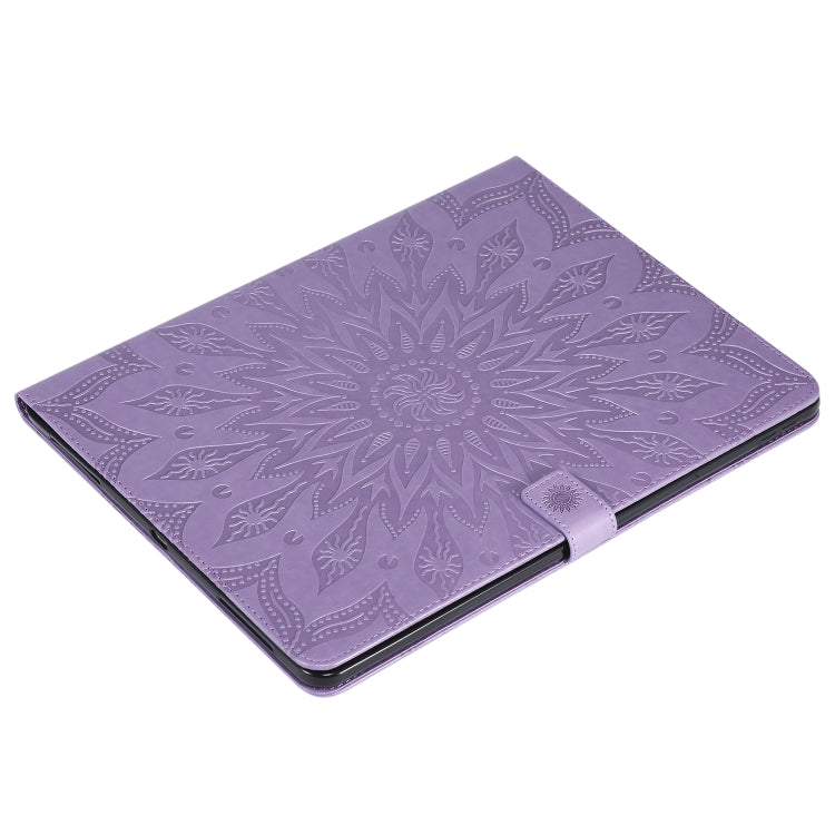 For iPad Pro 12.9 (2020) & Pro 12.9 (2018) Pressed Printing Sunflower Pattern Horizontal Flip PU Leather Tablet Case with Holder & Card Slots & Wallet(Purple) - iPad Pro 12.9 (2020) Cases by buy2fix | Online Shopping UK | buy2fix