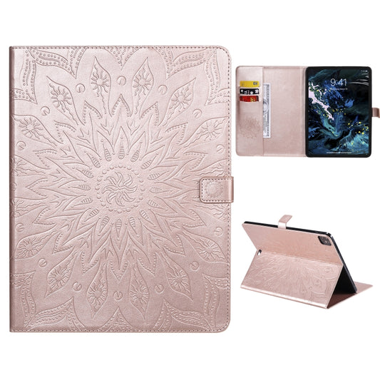 For iPad Pro 12.9 (2020) & Pro 12.9 (2018) Pressed Printing Sunflower Pattern Horizontal Flip PU Leather Tablet Case with Holder & Card Slots & Wallet(Rose Gold) - iPad Pro 12.9 (2020) Cases by buy2fix | Online Shopping UK | buy2fix