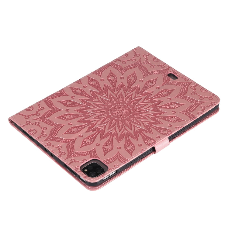 For iPad Pro 11 (2020) Pressed Printing Sunflower Pattern Horizontal Flip PU Leather Tablet Case with Holder & Card Slots & Wallet(Pink) - iPad Pro 11 (2020) Cases by buy2fix | Online Shopping UK | buy2fix