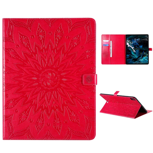 For iPad Pro 11 (2020) Pressed Printing Sunflower Pattern Horizontal Flip PU Leather Tablet Case with Holder & Card Slots & Wallet(Red) - iPad Pro 11 (2020) Cases by buy2fix | Online Shopping UK | buy2fix
