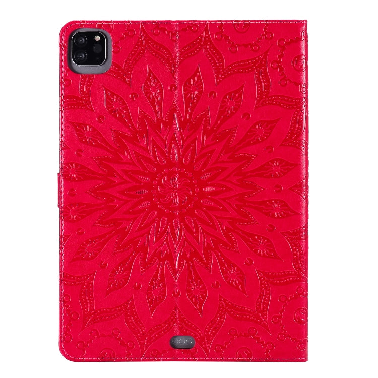 For iPad Pro 11 (2020) Pressed Printing Sunflower Pattern Horizontal Flip PU Leather Tablet Case with Holder & Card Slots & Wallet(Red) - iPad Pro 11 (2020) Cases by buy2fix | Online Shopping UK | buy2fix