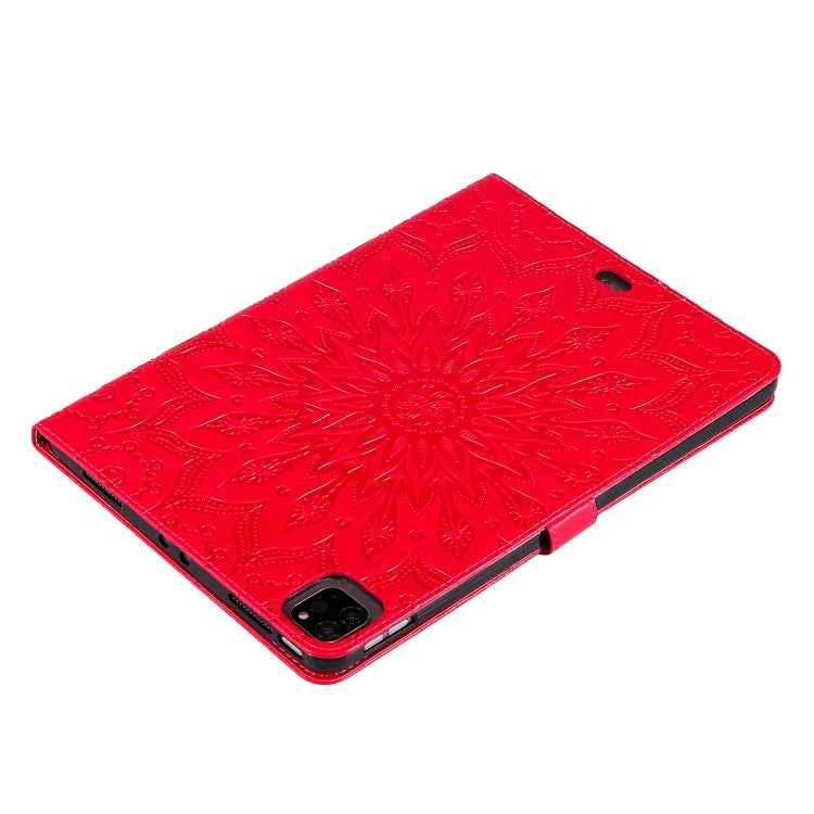 For iPad Pro 11 (2020) Pressed Printing Sunflower Pattern Horizontal Flip PU Leather Tablet Case with Holder & Card Slots & Wallet(Red) - iPad Pro 11 (2020) Cases by buy2fix | Online Shopping UK | buy2fix