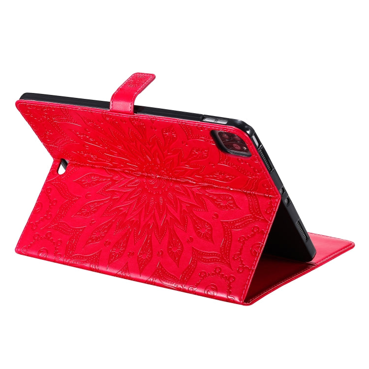 For iPad Pro 11 (2020) Pressed Printing Sunflower Pattern Horizontal Flip PU Leather Tablet Case with Holder & Card Slots & Wallet(Red) - iPad Pro 11 (2020) Cases by buy2fix | Online Shopping UK | buy2fix