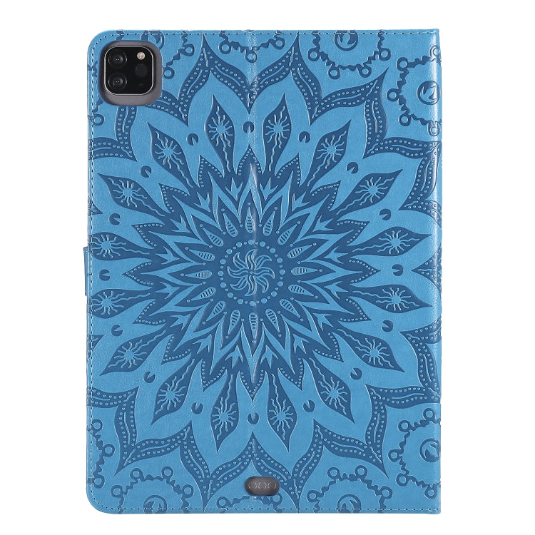 For iPad Pro 11 (2020) Pressed Printing Sunflower Pattern Horizontal Flip PU Leather Tablet Case with Holder & Card Slots & Wallet(Blue) - iPad Pro 11 (2020) Cases by buy2fix | Online Shopping UK | buy2fix