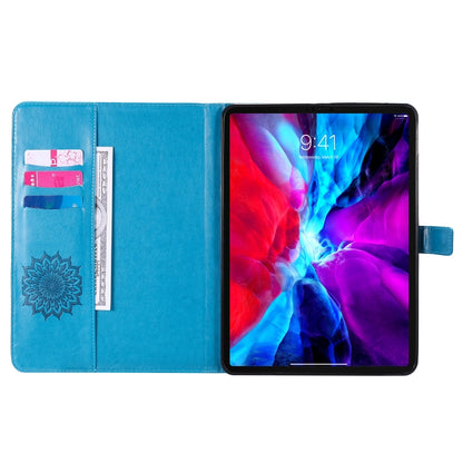 For iPad Pro 11 (2020) Pressed Printing Sunflower Pattern Horizontal Flip PU Leather Tablet Case with Holder & Card Slots & Wallet(Blue) - iPad Pro 11 (2020) Cases by buy2fix | Online Shopping UK | buy2fix