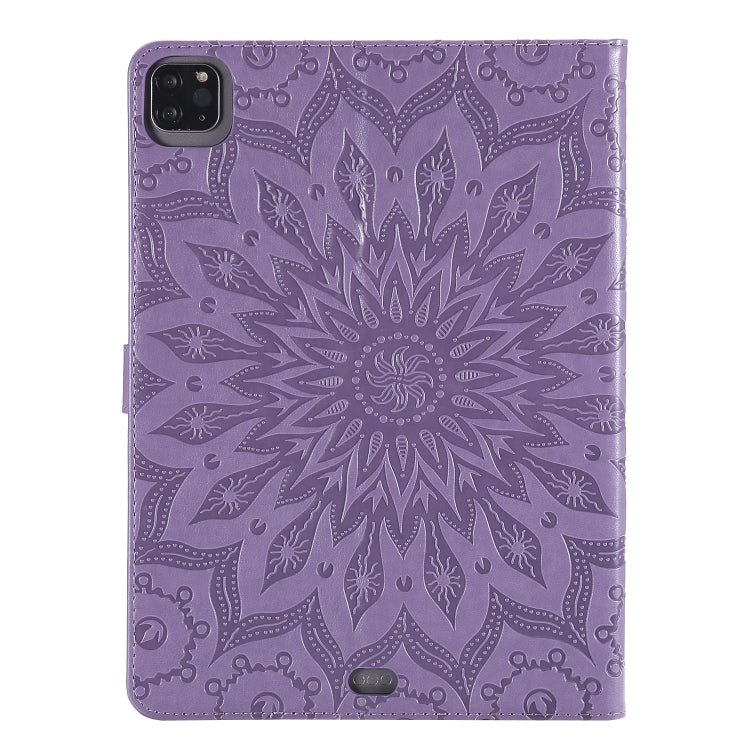 For iPad Pro 11 (2020) Pressed Printing Sunflower Pattern Horizontal Flip PU Leather Tablet Case with Holder & Card Slots & Wallet(Purple) - iPad Pro 11 (2020) Cases by buy2fix | Online Shopping UK | buy2fix