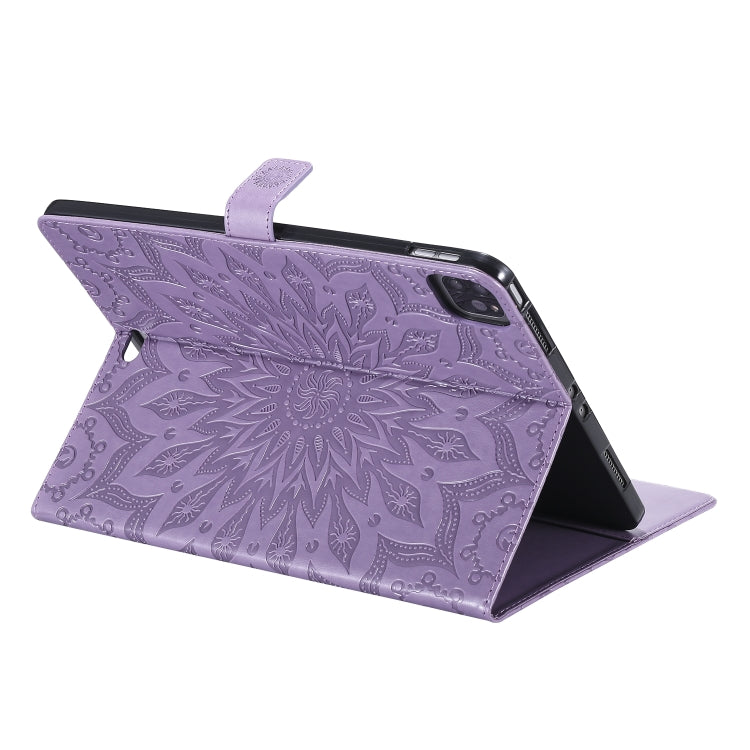 For iPad Pro 11 (2020) Pressed Printing Sunflower Pattern Horizontal Flip PU Leather Tablet Case with Holder & Card Slots & Wallet(Purple) - iPad Pro 11 (2020) Cases by buy2fix | Online Shopping UK | buy2fix