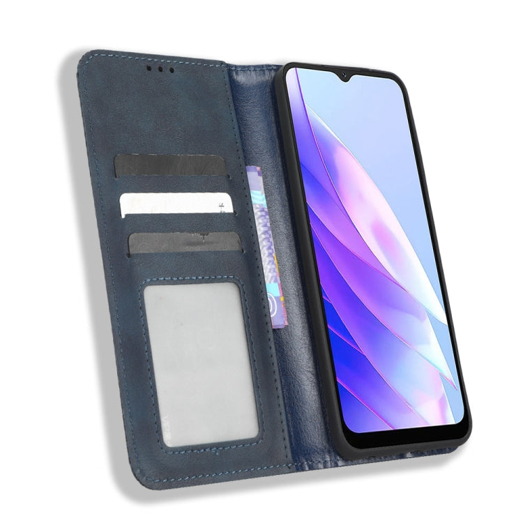 For Blackview A52 Magnetic Buckle Retro Texture Leather Phone Case(Blue) - More Brand by buy2fix | Online Shopping UK | buy2fix