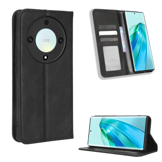 For Honor X9A / X40 / Magic5 Lite 5G Magnetic Buckle Retro Texture Leather Phone Case(Black)
