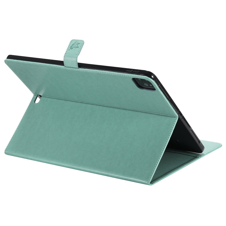 For iPad Pro 12.9 (2020) Pressed Printing Cat and Tree Pattern Horizontal Flip Leather Tablet Case with Holder & Card Slots & Wallet(Green) - iPad Pro 12.9 (2020) Cases by buy2fix | Online Shopping UK | buy2fix
