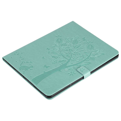 For iPad Pro 12.9 (2020) Pressed Printing Cat and Tree Pattern Horizontal Flip Leather Tablet Case with Holder & Card Slots & Wallet(Green) - iPad Pro 12.9 (2020) Cases by buy2fix | Online Shopping UK | buy2fix