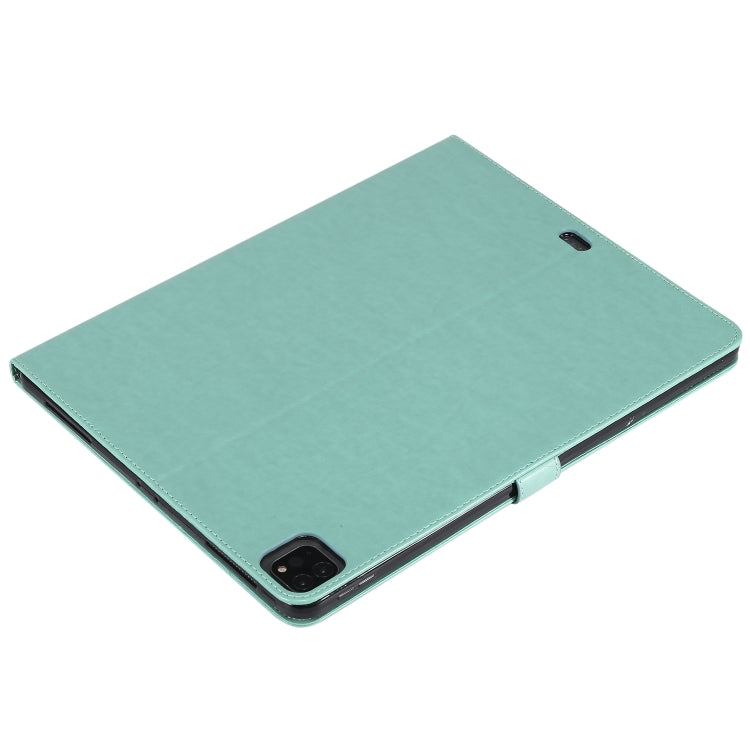 For iPad Pro 12.9 (2020) Pressed Printing Cat and Tree Pattern Horizontal Flip Leather Tablet Case with Holder & Card Slots & Wallet(Green) - iPad Pro 12.9 (2020) Cases by buy2fix | Online Shopping UK | buy2fix