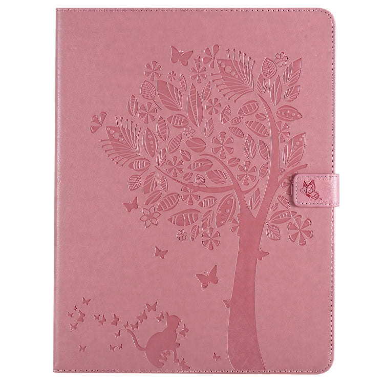 For iPad Pro 12.9 (2020) Pressed Printing Cat and Tree Pattern Horizontal Flip Leather Tablet Case with Holder & Card Slots & Wallet(Pink) - iPad Pro 12.9 (2020) Cases by buy2fix | Online Shopping UK | buy2fix