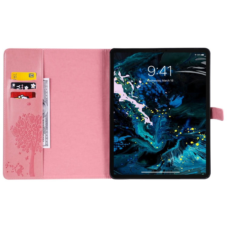 For iPad Pro 12.9 (2020) Pressed Printing Cat and Tree Pattern Horizontal Flip Leather Tablet Case with Holder & Card Slots & Wallet(Pink) - iPad Pro 12.9 (2020) Cases by buy2fix | Online Shopping UK | buy2fix