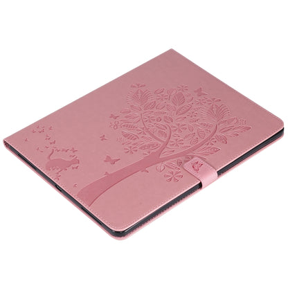 For iPad Pro 12.9 (2020) Pressed Printing Cat and Tree Pattern Horizontal Flip Leather Tablet Case with Holder & Card Slots & Wallet(Pink) - iPad Pro 12.9 (2020) Cases by buy2fix | Online Shopping UK | buy2fix