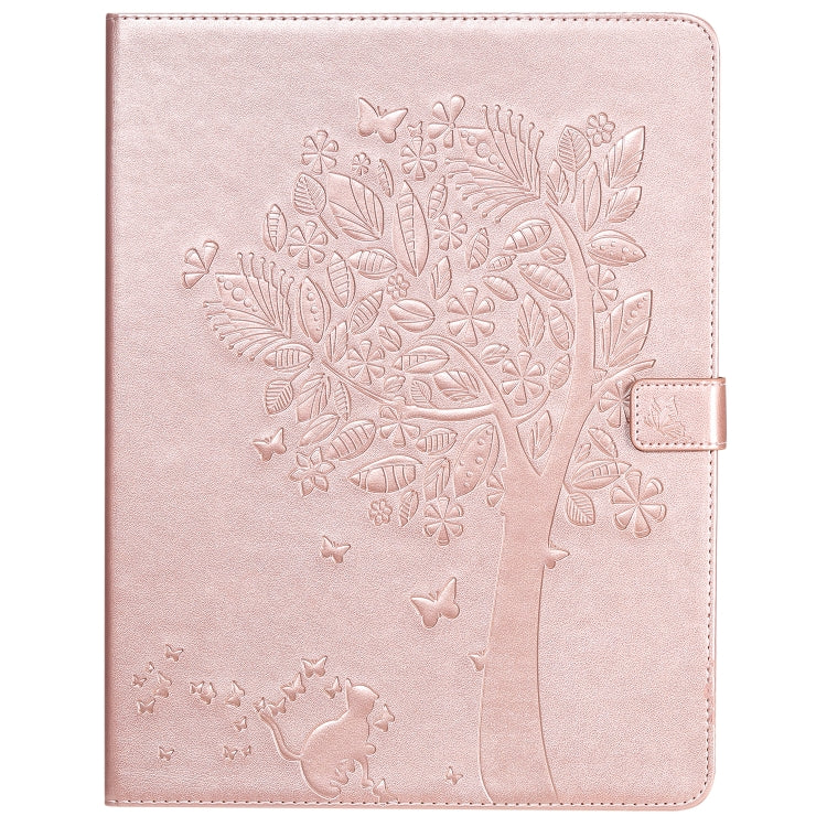 For iPad Pro 12.9 (2020) Pressed Printing Cat and Tree Pattern Horizontal Flip Leather Tablet Case with Holder & Card Slots & Wallet(Rose Gold) - iPad Pro 12.9 (2020) Cases by buy2fix | Online Shopping UK | buy2fix