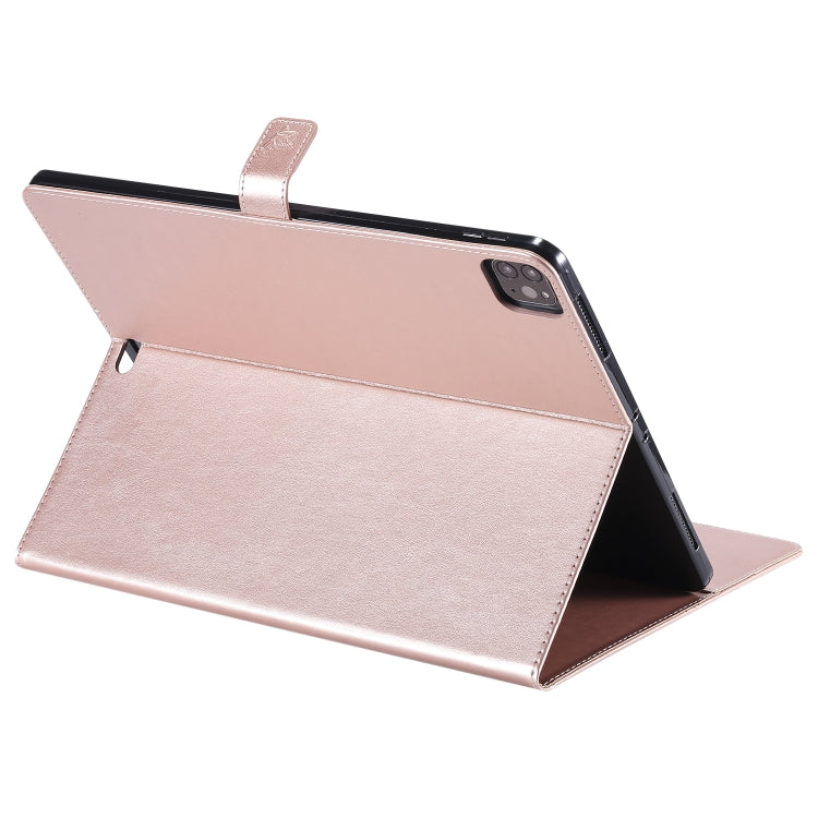 For iPad Pro 12.9 (2020) Pressed Printing Cat and Tree Pattern Horizontal Flip Leather Tablet Case with Holder & Card Slots & Wallet(Rose Gold) - iPad Pro 12.9 (2020) Cases by buy2fix | Online Shopping UK | buy2fix