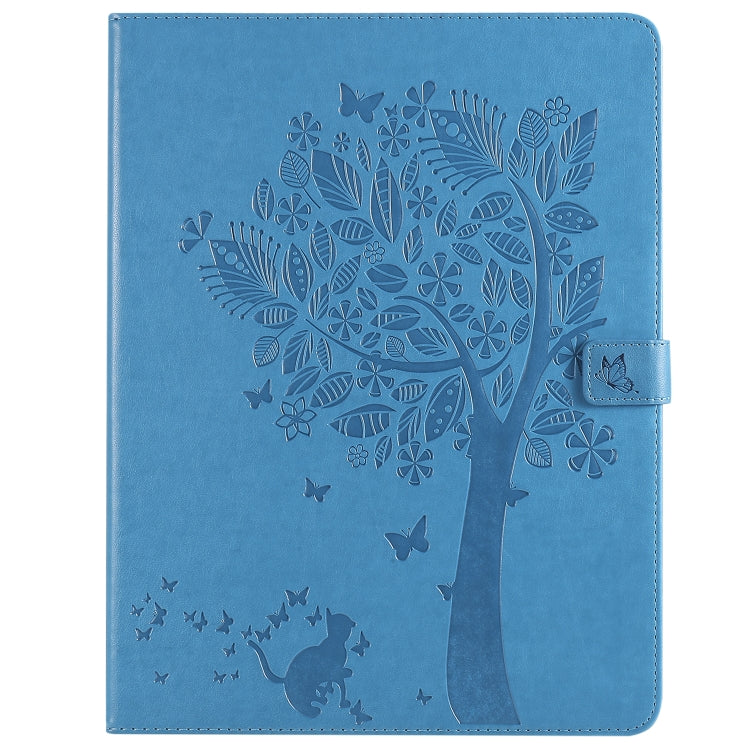 For iPad Pro 12.9 (2020) Pressed Printing Cat and Tree Pattern Horizontal Flip Leather Tablet Case with Holder & Card Slots & Wallet(Blue) - iPad Pro 12.9 (2020) Cases by buy2fix | Online Shopping UK | buy2fix