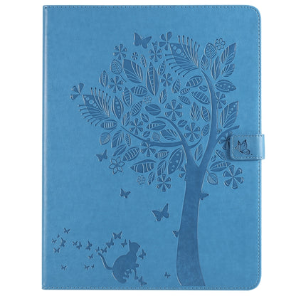 For iPad Pro 12.9 (2020) Pressed Printing Cat and Tree Pattern Horizontal Flip Leather Tablet Case with Holder & Card Slots & Wallet(Blue) - iPad Pro 12.9 (2020) Cases by buy2fix | Online Shopping UK | buy2fix