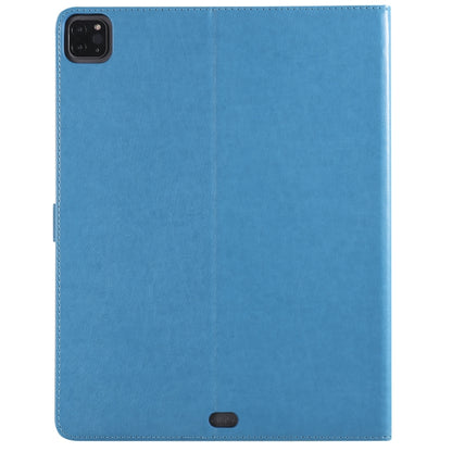 For iPad Pro 12.9 (2020) Pressed Printing Cat and Tree Pattern Horizontal Flip Leather Tablet Case with Holder & Card Slots & Wallet(Blue) - iPad Pro 12.9 (2020) Cases by buy2fix | Online Shopping UK | buy2fix