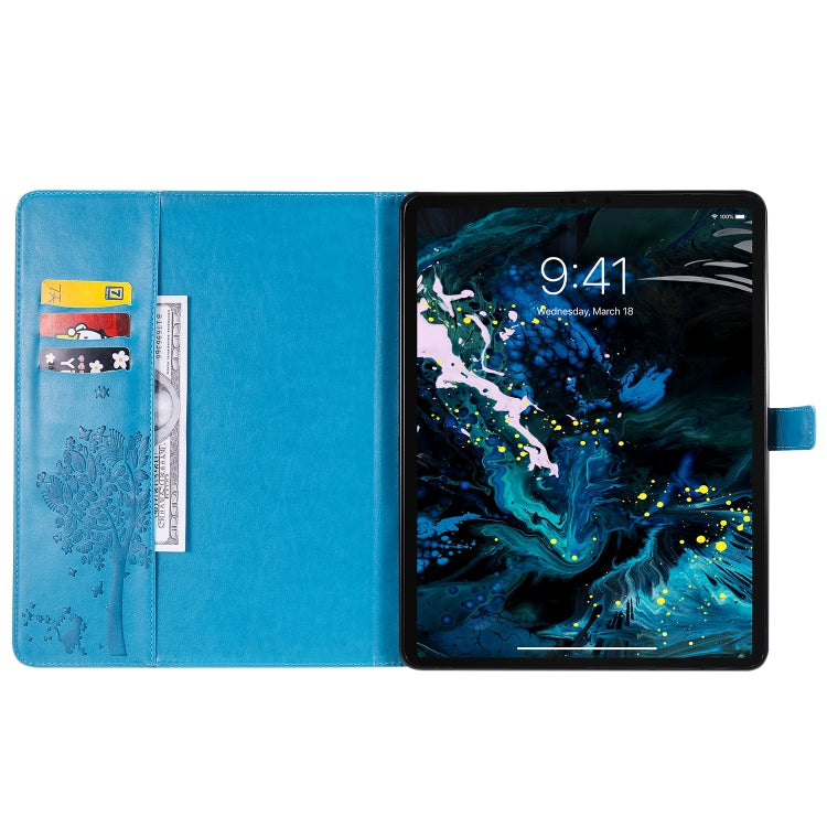 For iPad Pro 12.9 (2020) Pressed Printing Cat and Tree Pattern Horizontal Flip Leather Tablet Case with Holder & Card Slots & Wallet(Blue) - iPad Pro 12.9 (2020) Cases by buy2fix | Online Shopping UK | buy2fix