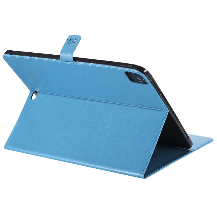 For iPad Pro 12.9 (2020) Pressed Printing Cat and Tree Pattern Horizontal Flip Leather Tablet Case with Holder & Card Slots & Wallet(Blue) - iPad Pro 12.9 (2020) Cases by buy2fix | Online Shopping UK | buy2fix