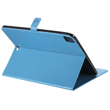 For iPad Pro 12.9 (2020) Pressed Printing Cat and Tree Pattern Horizontal Flip Leather Tablet Case with Holder & Card Slots & Wallet(Blue) - iPad Pro 12.9 (2020) Cases by buy2fix | Online Shopping UK | buy2fix