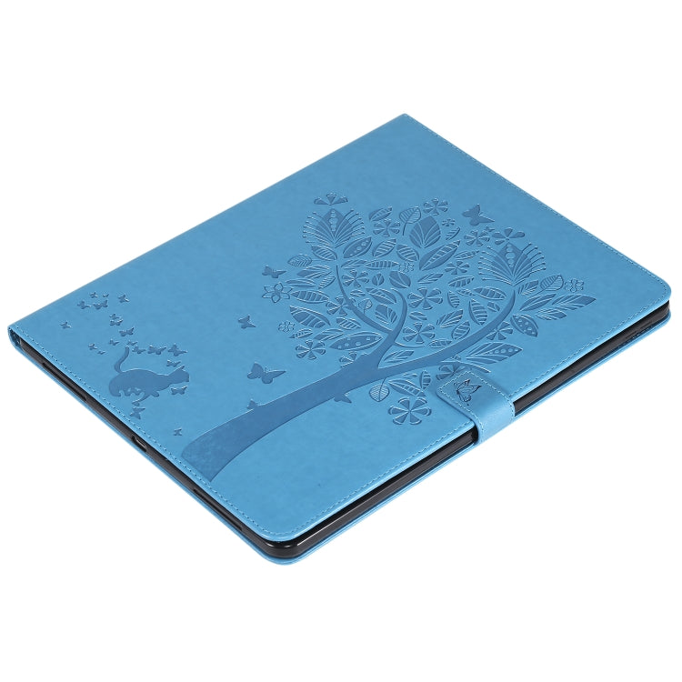 For iPad Pro 12.9 (2020) Pressed Printing Cat and Tree Pattern Horizontal Flip Leather Tablet Case with Holder & Card Slots & Wallet(Blue) - iPad Pro 12.9 (2020) Cases by buy2fix | Online Shopping UK | buy2fix