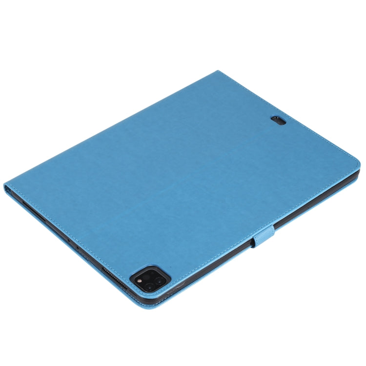 For iPad Pro 12.9 (2020) Pressed Printing Cat and Tree Pattern Horizontal Flip Leather Tablet Case with Holder & Card Slots & Wallet(Blue) - iPad Pro 12.9 (2020) Cases by buy2fix | Online Shopping UK | buy2fix