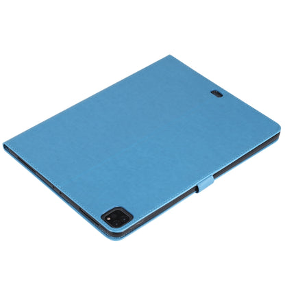 For iPad Pro 12.9 (2020) Pressed Printing Cat and Tree Pattern Horizontal Flip Leather Tablet Case with Holder & Card Slots & Wallet(Blue) - iPad Pro 12.9 (2020) Cases by buy2fix | Online Shopping UK | buy2fix