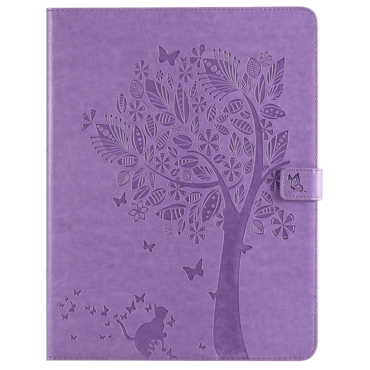 For iPad Pro 12.9 (2020) Pressed Printing Cat and Tree Pattern Horizontal Flip Leather Tablet Case with Holder & Card Slots & Wallet(Purple) - iPad Pro 12.9 (2020) Cases by buy2fix | Online Shopping UK | buy2fix