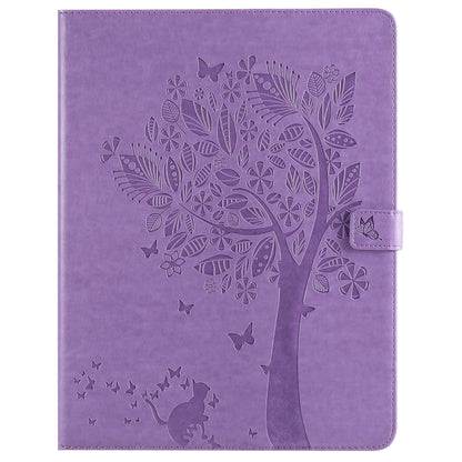 For iPad Pro 12.9 (2020) Pressed Printing Cat and Tree Pattern Horizontal Flip Leather Tablet Case with Holder & Card Slots & Wallet(Purple) - iPad Pro 12.9 (2020) Cases by buy2fix | Online Shopping UK | buy2fix