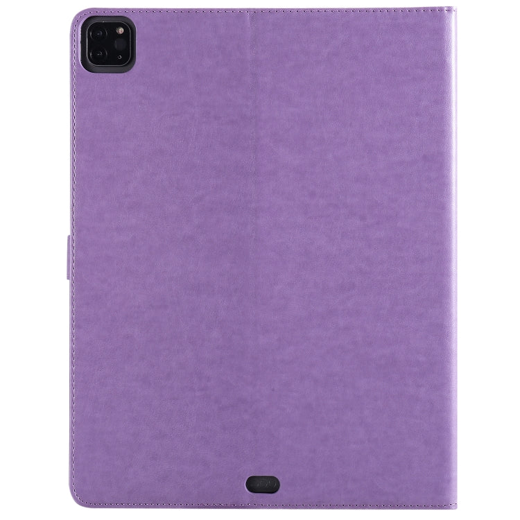 For iPad Pro 12.9 (2020) Pressed Printing Cat and Tree Pattern Horizontal Flip Leather Tablet Case with Holder & Card Slots & Wallet(Purple) - iPad Pro 12.9 (2020) Cases by buy2fix | Online Shopping UK | buy2fix