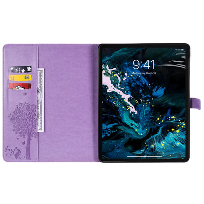 For iPad Pro 12.9 (2020) Pressed Printing Cat and Tree Pattern Horizontal Flip Leather Tablet Case with Holder & Card Slots & Wallet(Purple) - iPad Pro 12.9 (2020) Cases by buy2fix | Online Shopping UK | buy2fix