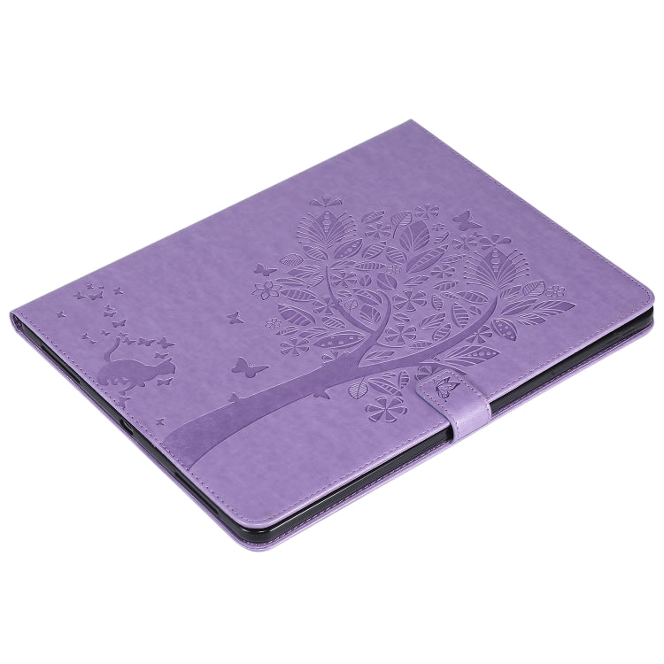 For iPad Pro 12.9 (2020) Pressed Printing Cat and Tree Pattern Horizontal Flip Leather Tablet Case with Holder & Card Slots & Wallet(Purple) - iPad Pro 12.9 (2020) Cases by buy2fix | Online Shopping UK | buy2fix