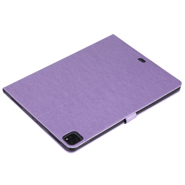For iPad Pro 12.9 (2020) Pressed Printing Cat and Tree Pattern Horizontal Flip Leather Tablet Case with Holder & Card Slots & Wallet(Purple) - iPad Pro 12.9 (2020) Cases by buy2fix | Online Shopping UK | buy2fix