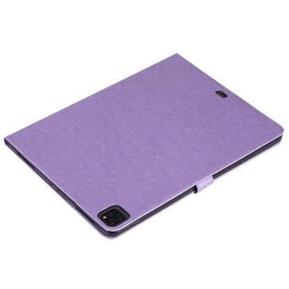 For iPad Pro 12.9 (2020) Pressed Printing Cat and Tree Pattern Horizontal Flip Leather Tablet Case with Holder & Card Slots & Wallet(Purple) - iPad Pro 12.9 (2020) Cases by buy2fix | Online Shopping UK | buy2fix