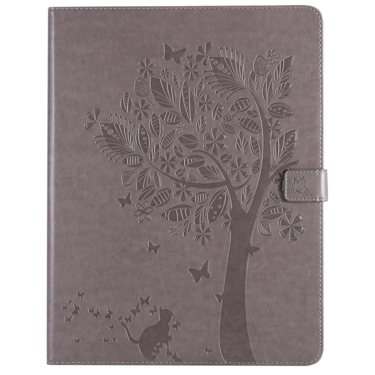 For iPad Pro 12.9 (2020) Pressed Printing Cat and Tree Pattern Horizontal Flip Leather Tablet Case with Holder & Card Slots & Wallet(Grey) - iPad Pro 12.9 (2020) Cases by buy2fix | Online Shopping UK | buy2fix