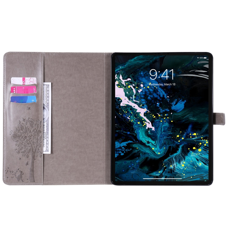 For iPad Pro 12.9 (2020) Pressed Printing Cat and Tree Pattern Horizontal Flip Leather Tablet Case with Holder & Card Slots & Wallet(Grey) - iPad Pro 12.9 (2020) Cases by buy2fix | Online Shopping UK | buy2fix