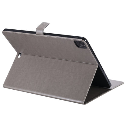 For iPad Pro 12.9 (2020) Pressed Printing Cat and Tree Pattern Horizontal Flip Leather Tablet Case with Holder & Card Slots & Wallet(Grey) - iPad Pro 12.9 (2020) Cases by buy2fix | Online Shopping UK | buy2fix