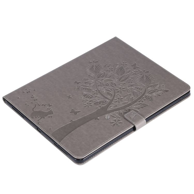 For iPad Pro 12.9 (2020) Pressed Printing Cat and Tree Pattern Horizontal Flip Leather Tablet Case with Holder & Card Slots & Wallet(Grey) - iPad Pro 12.9 (2020) Cases by buy2fix | Online Shopping UK | buy2fix