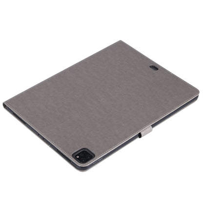 For iPad Pro 12.9 (2020) Pressed Printing Cat and Tree Pattern Horizontal Flip Leather Tablet Case with Holder & Card Slots & Wallet(Grey) - iPad Pro 12.9 (2020) Cases by buy2fix | Online Shopping UK | buy2fix