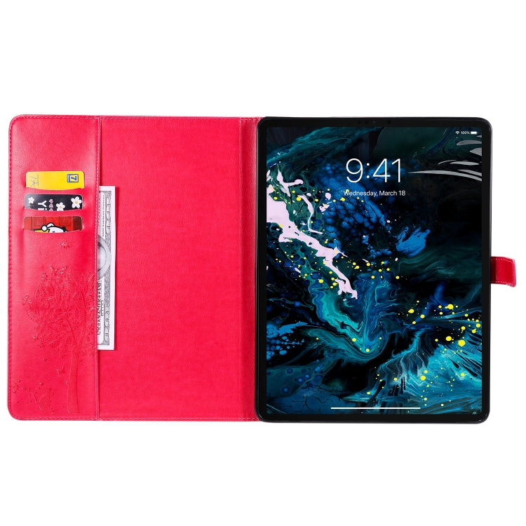 For iPad Pro 12.9 (2020) Pressed Printing Cat and Tree Pattern Horizontal Flip Leather Tablet Case with Holder & Card Slots & Wallet(Red) - iPad Pro 12.9 (2020) Cases by buy2fix | Online Shopping UK | buy2fix