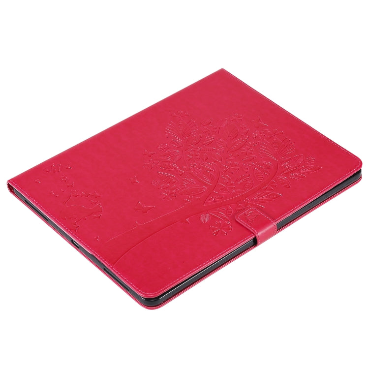 For iPad Pro 12.9 (2020) Pressed Printing Cat and Tree Pattern Horizontal Flip Leather Tablet Case with Holder & Card Slots & Wallet(Red) - iPad Pro 12.9 (2020) Cases by buy2fix | Online Shopping UK | buy2fix