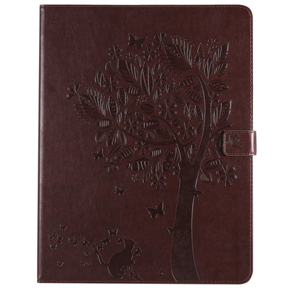 For iPad Pro 12.9 (2020) Pressed Printing Cat and Tree Pattern Horizontal Flip Leather Tablet Case with Holder & Card Slots & Wallet(Coffee) - iPad Pro 12.9 (2020) Cases by buy2fix | Online Shopping UK | buy2fix